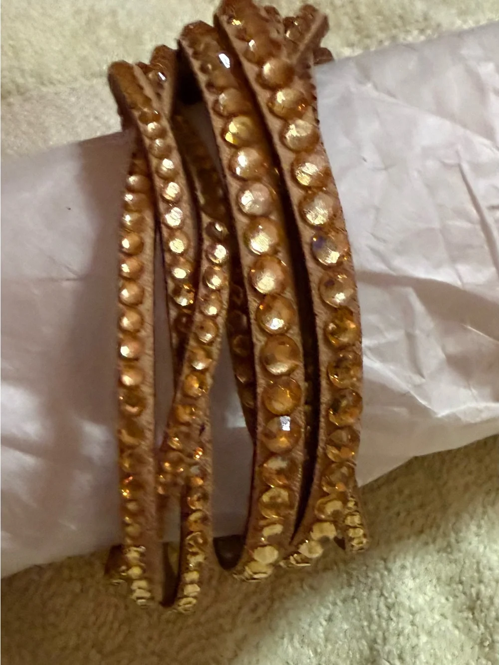 Gold-Tone Multiwrap Bracelet Set with Amber Crystal Accent